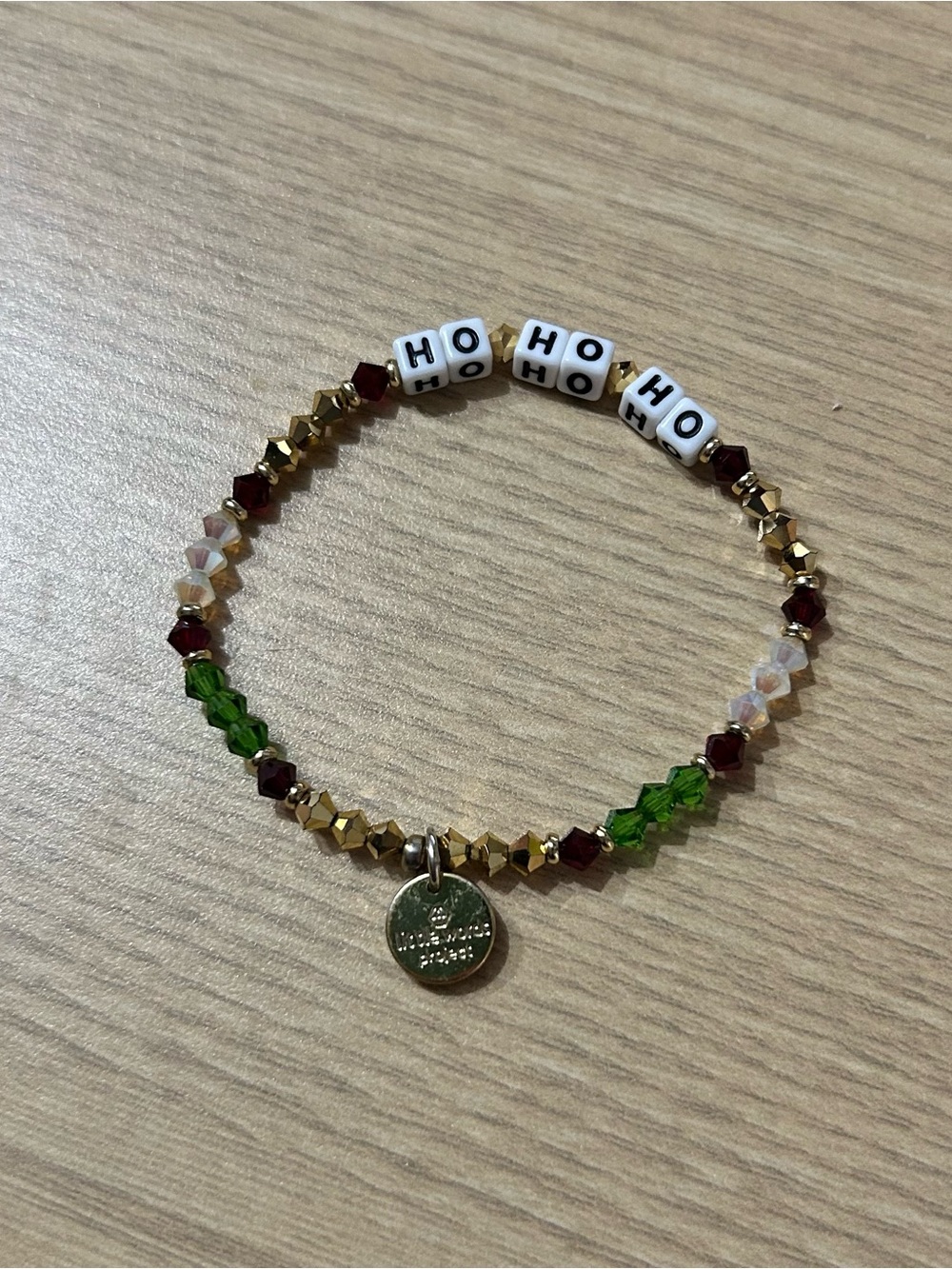Little Words  Project 'HO HO HO' Beaded Charm Bracelet - Green, Red & Gold